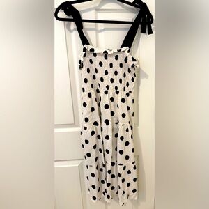Monteau White and Black Polka Dot Tie-Strap Midi Dress